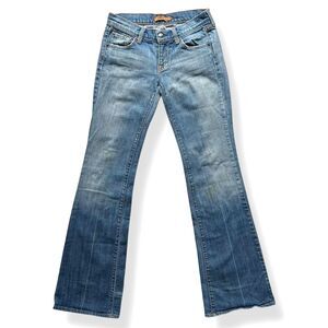 Y2K Vintage Arden B. Low-Rise Flare Denim Jeans Dark Distress Wash womens Size 0